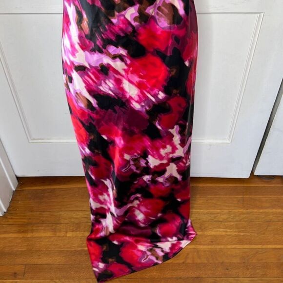 Boohoo Strapless Lace Bust Blurred Watercolor Maxi Dress Black/Pink Size 1X - Picture 3 of 6